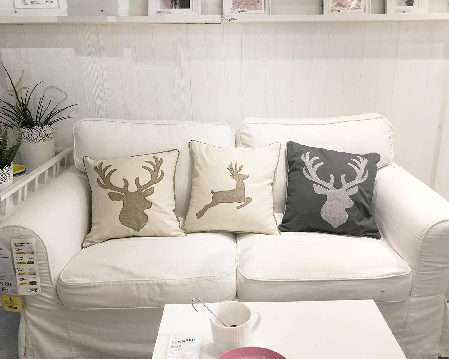 Embroidered Throw Pillow Covers Deer Head Pattren 18X18 Inches for Living Room Cotton Cushions Covers (Khaki) …