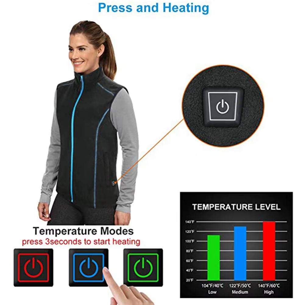Women Heated Vest Winter Electric Thermal Waistcoat Female Smart Heating Warm Jackets Vest Outdoor Sport Heated Vest Gilet Women