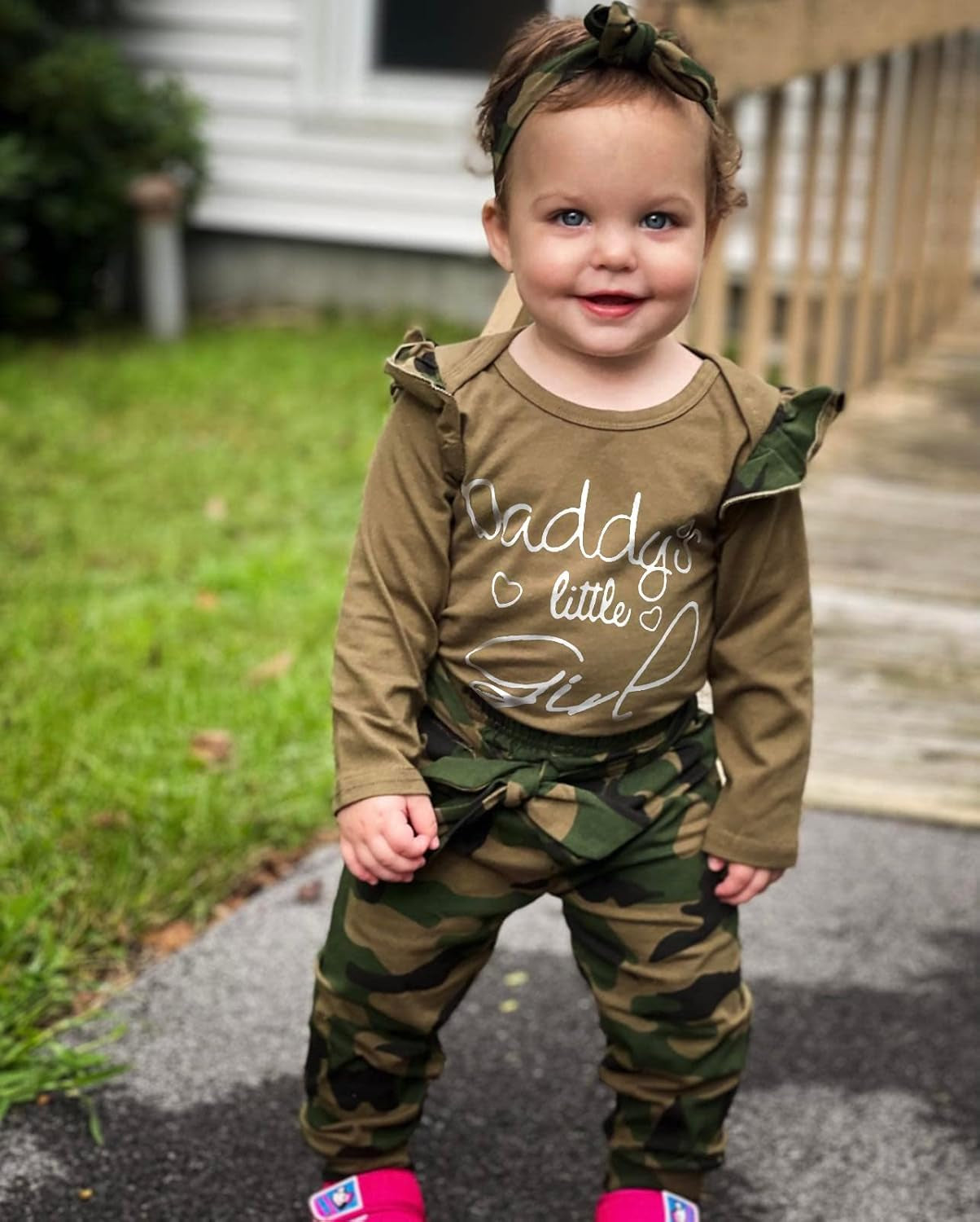 Baby Girl Clothes Set Daddys Little Girl Ruffle Romper Top Camouflage Pants Newborn Infant Baby Girl Outfit
