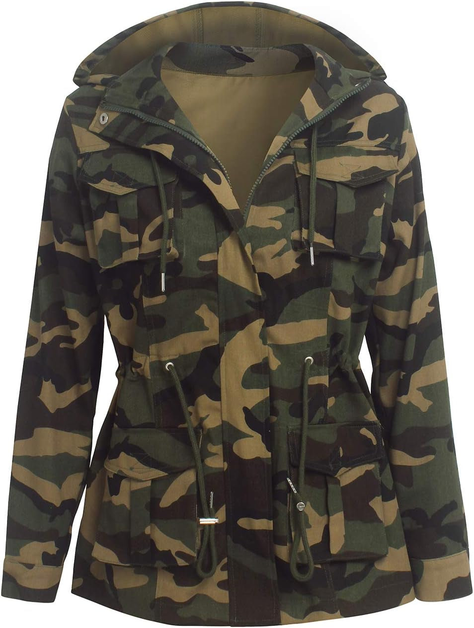 Womens Camouflage Shacket Jacket Coats Fashion Fall Long Sleeve Zipper Canvas Camo Jackets with Pockets