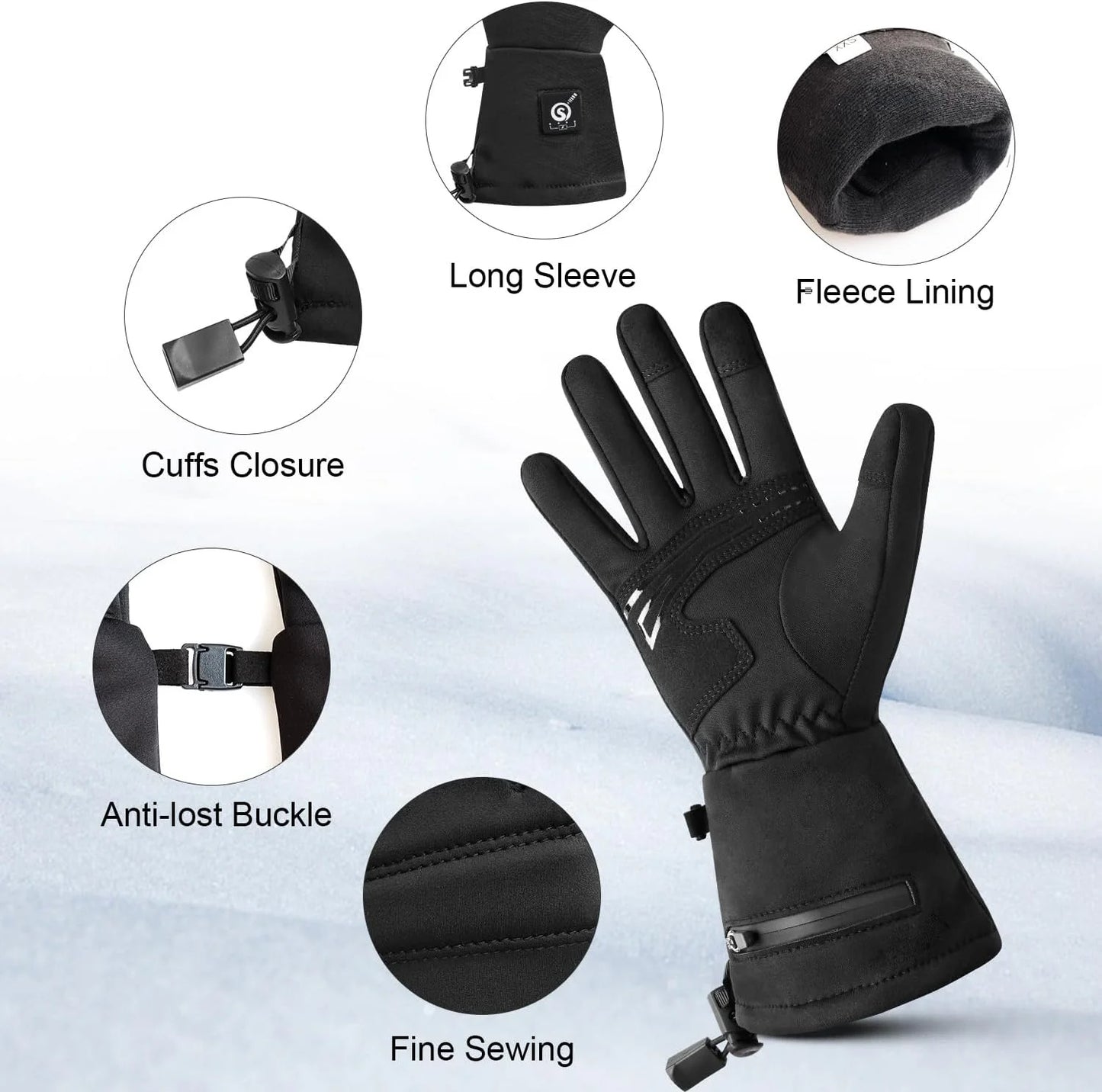Electric Battery Heated Glove Liners Waterproof for Men & Women Touchscreen Winter Gloves for Motorcycle, Skiing, Skating, Rechargeable