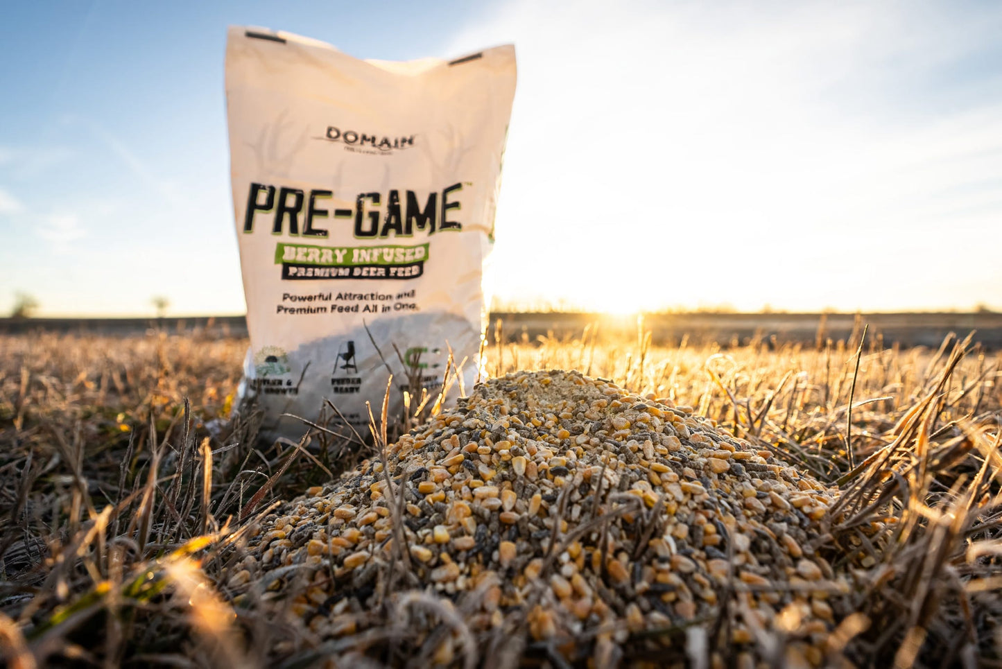 Domain’s Pre-Game Premium Deer Feed – High-Attractant Textured Whitetail Feed with Protein, Corn, Newberry Flavor