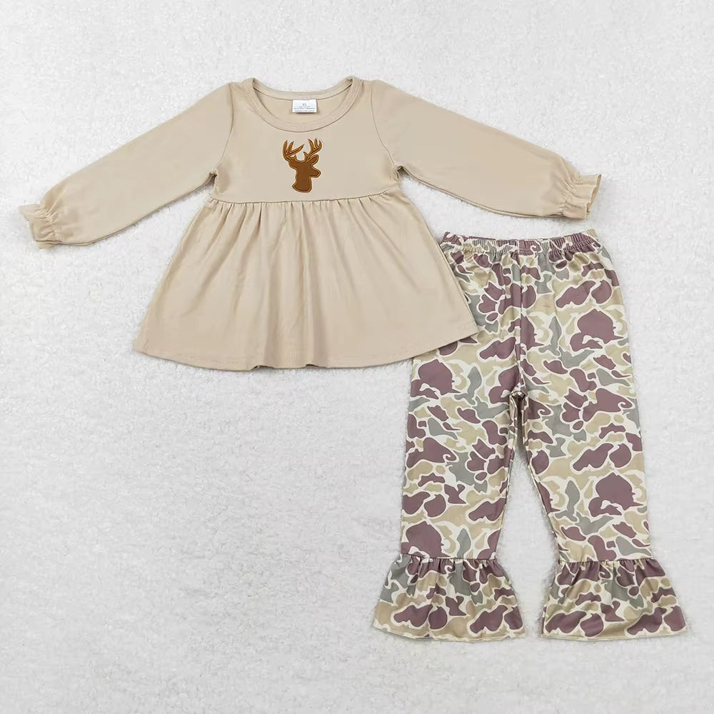 Wholesale Toddler Children Embroidery Deer One-Piece Kids Ruffle Pants Infant Overalls Camo Romper Baby Girl Jumpsuit