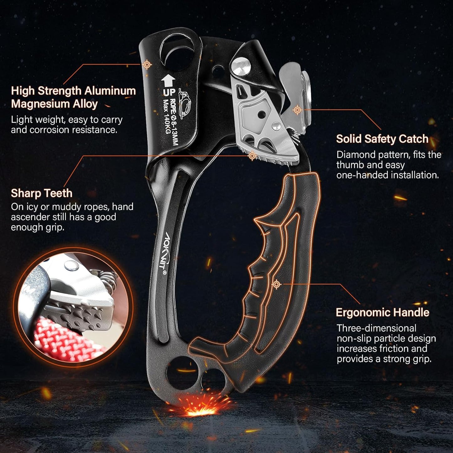 UIAA & CE Certified Rope Ascender Aluminum Alloy Rock Climbing Gear Strong Rigging Rappelling Equipment for Rock Tree Climbing Arborist Rescue Mountaineering Caving