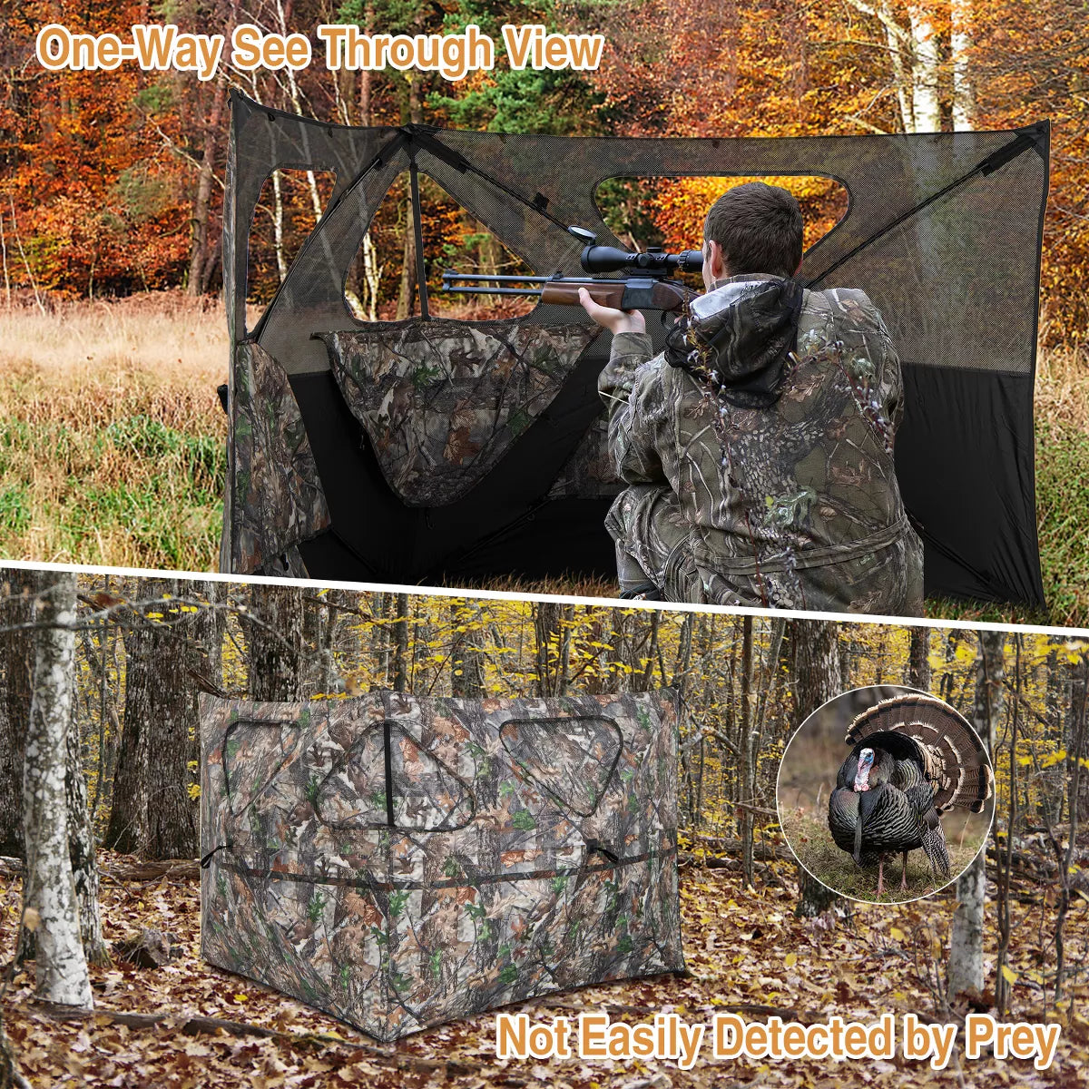 Costway Turkey Hunting Ground Blind 2-Panel Pop up Fence with 3 Shoot through Ports