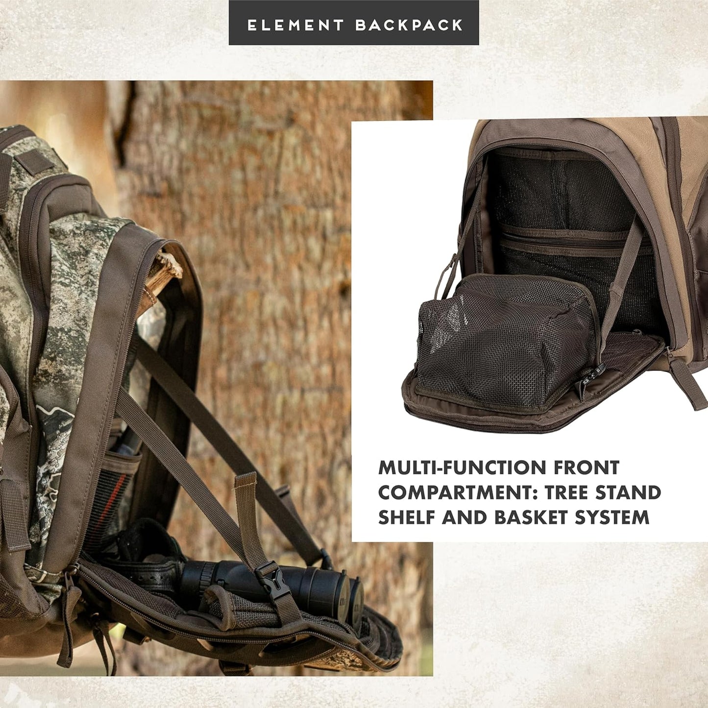 Hunting by - the Element, Heavy Duty 1,831 Cubic Inch Hiking Fishing Camping Hunting Backpack, Realtree EDGE