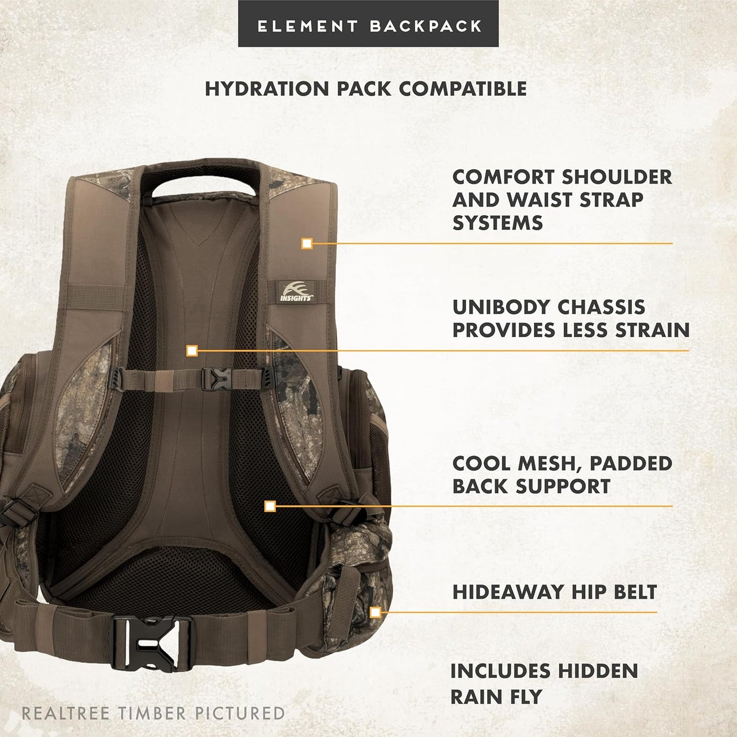 Hunting by - the Element, Heavy Duty 1,831 Cubic Inch Hiking Fishing Camping Hunting Backpack, Realtree EDGE