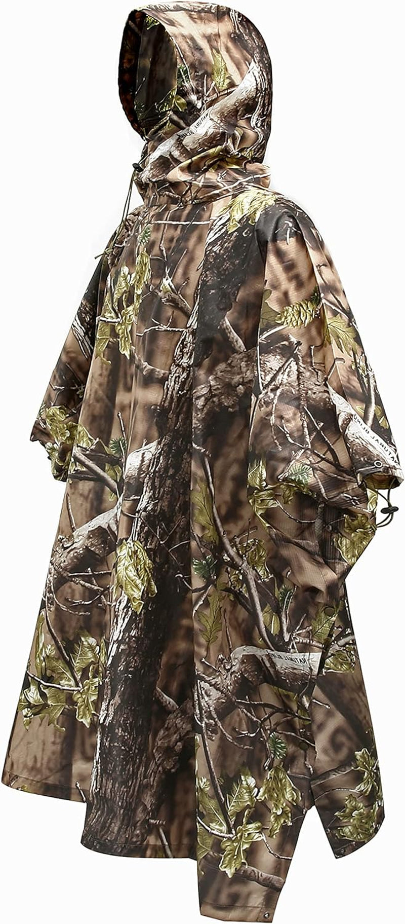 Camouflage Rain Poncho Hooded Waterproof Camo Raincoat with Blind Pattern for Hunting Hiking Camping Fishing