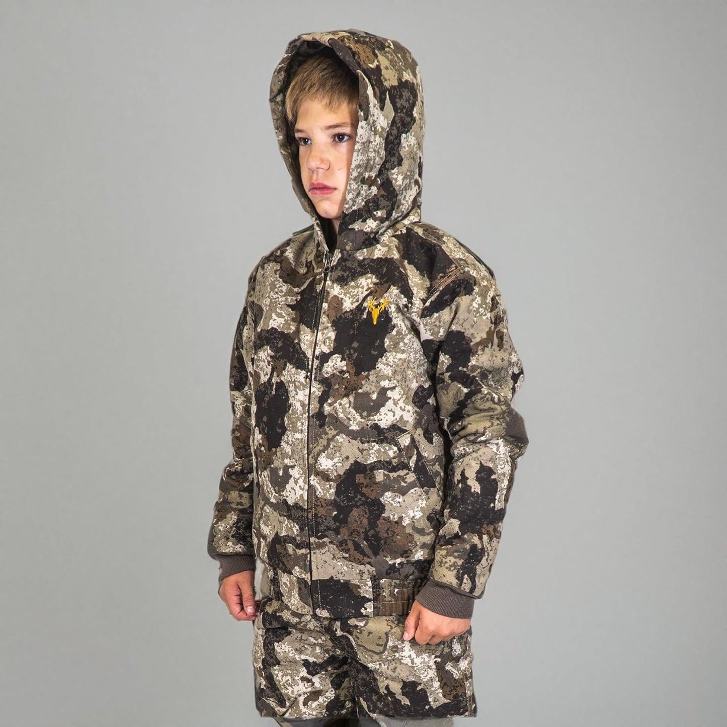 Youth Insulated Twill Camo Hunting Jacket, Insulated Boy'S Winter Coat, Ultra Quiet Camouflage Kids Hunting Gear