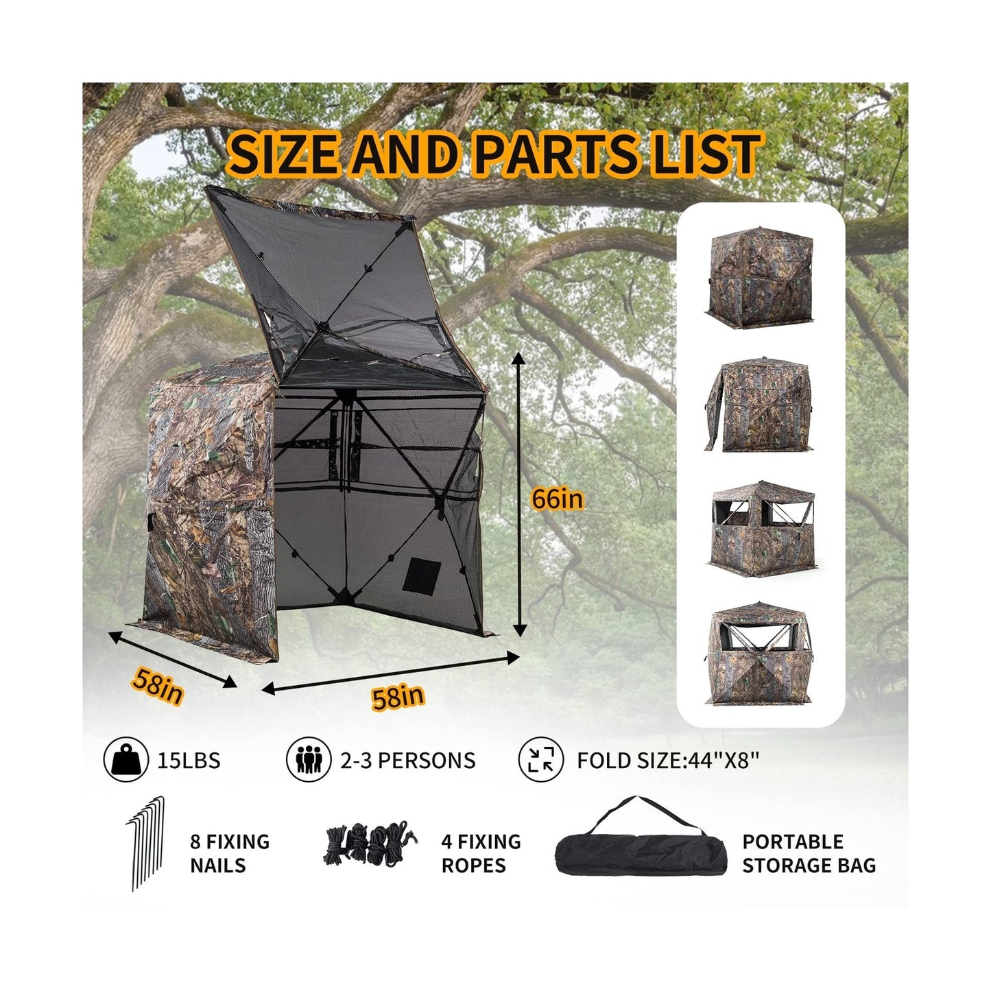 FUNHORUN Hunting Blind 270/360 Degree See through Ground Blind for Deer Hunti...