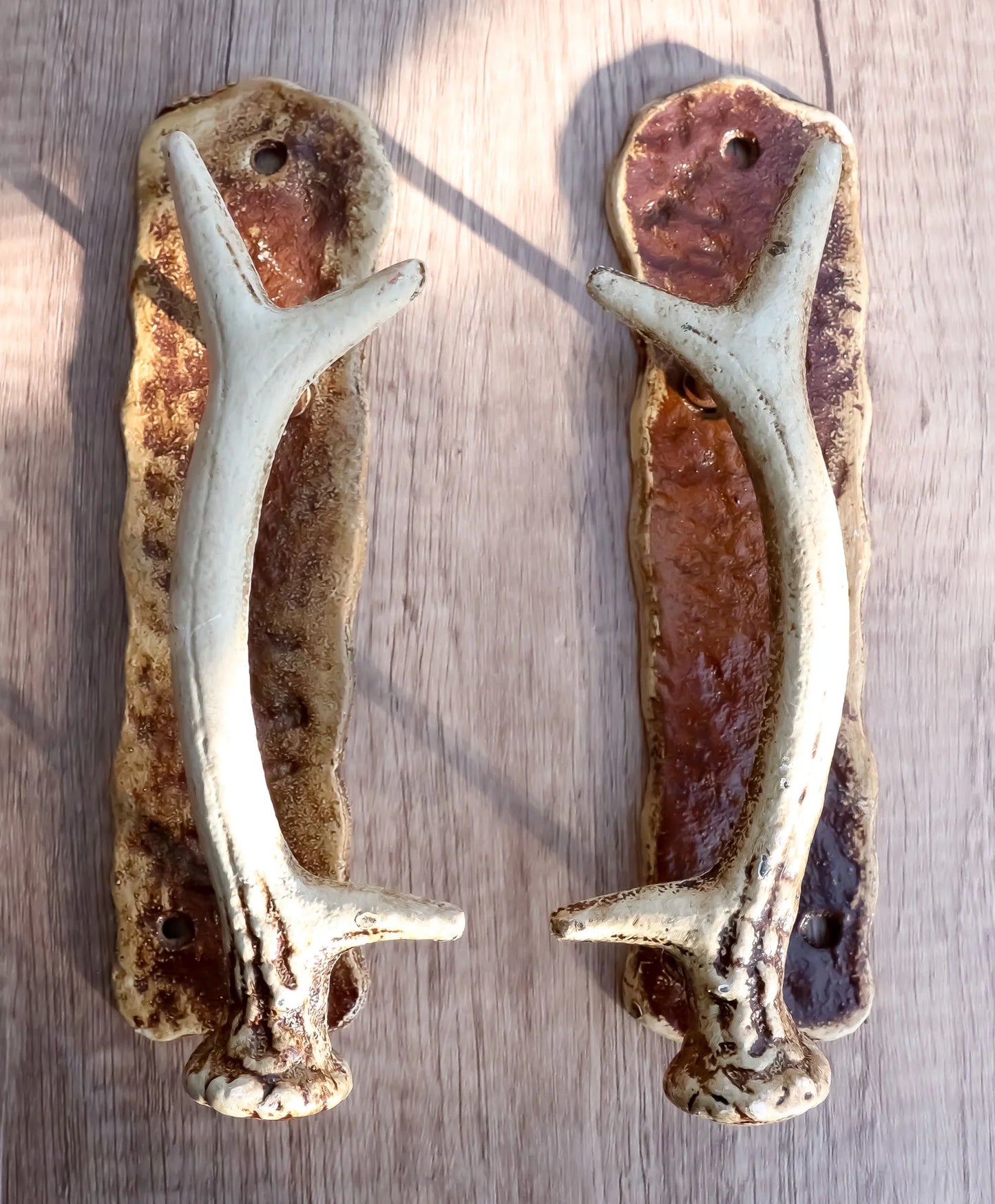 Ebros Set of 2 Western Rustic Deer Antlers Door Pull Handle Hardware Bar Handles