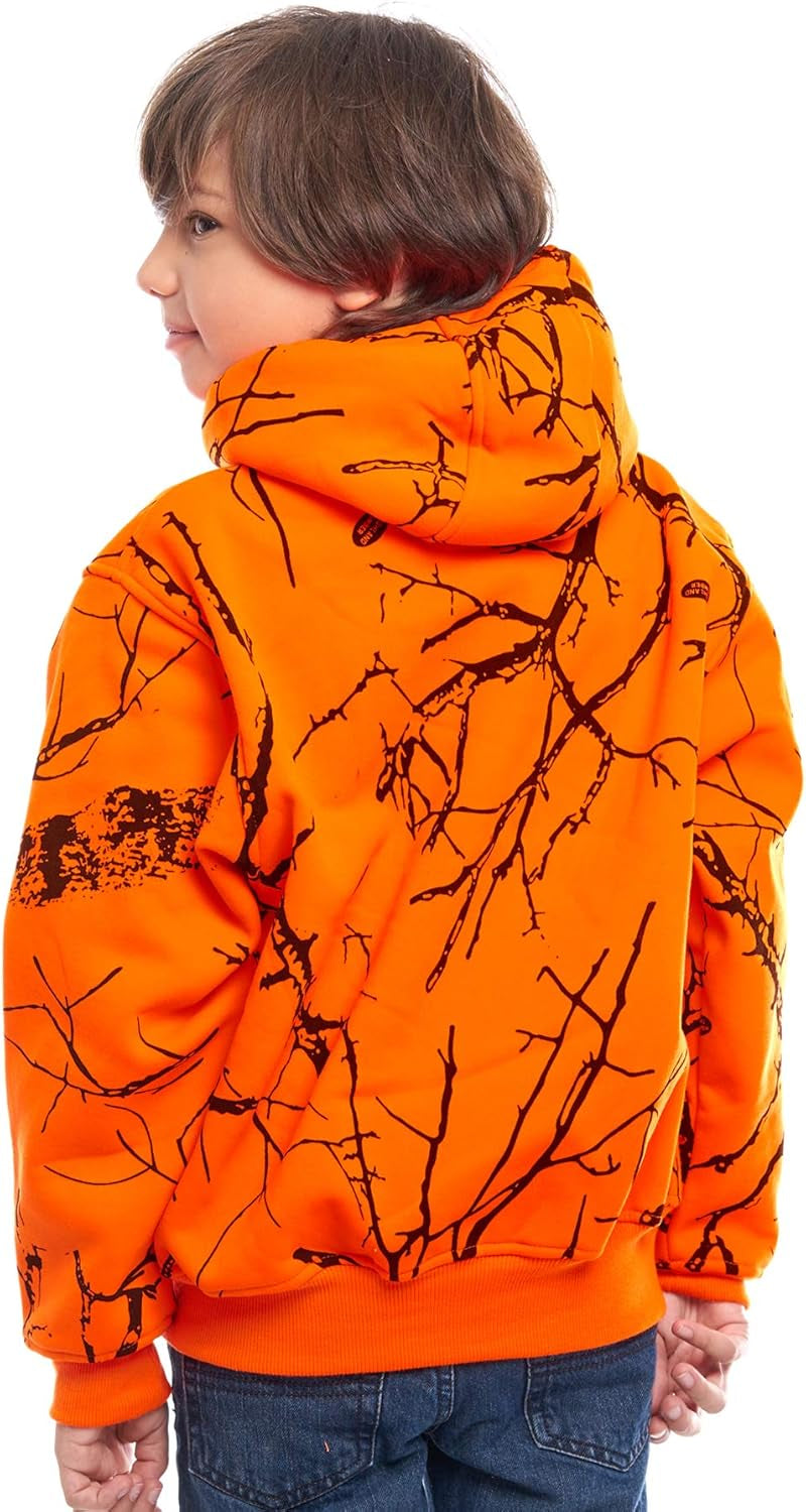 by Treel Kids Orange Safety Full Zip High Visibility Thick Fleece Hoodie Sweatshirt Hunting Jacket