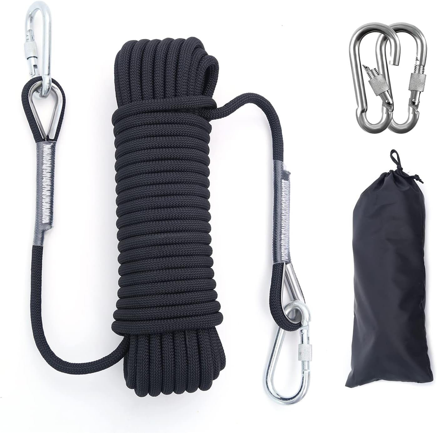 10Mm/12Mm Climbing Rope, Outdoor Static Rock Climbing Rope, Tree Climbing Rappelling Rope, Escape Nylon Rope, Ice Climbing Equipment Fire Rescue Parachute Rope with 2 Steel Hooks