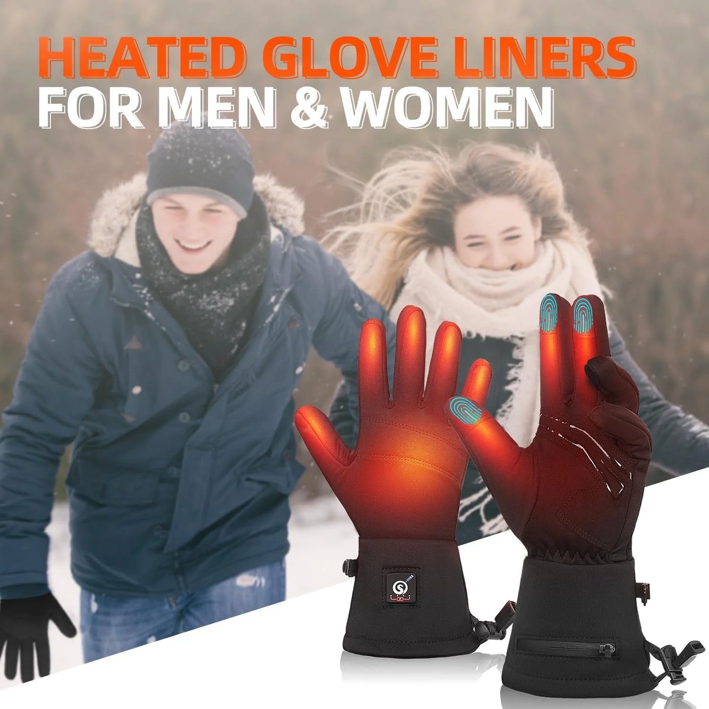 Electric Battery Heated Glove Liners Waterproof for Men & Women Touchscreen Winter Gloves for Motorcycle, Skiing, Skating, Rechargeable