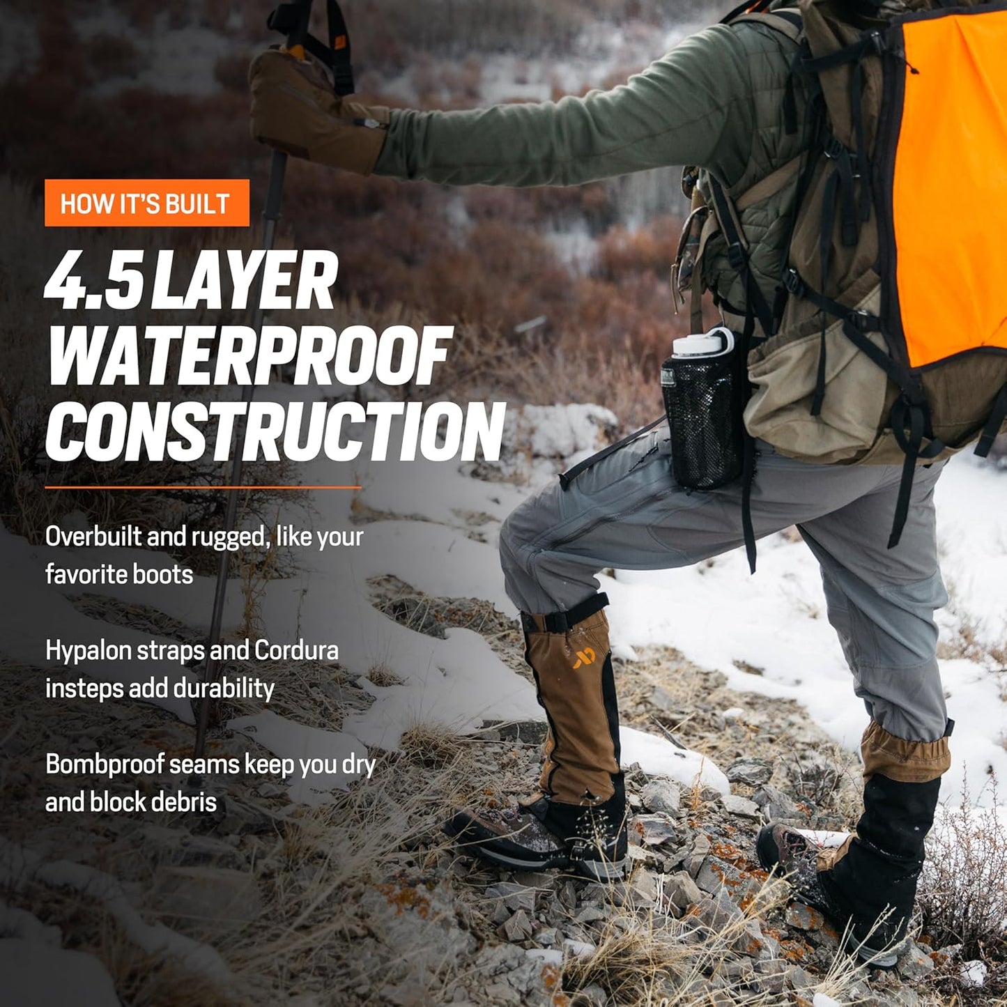 Brambler Hunting Boot Gaiter - Durable Waterproof Camo Hunting Gaiters, Upland Hunting Gear, Dry Earth, Large