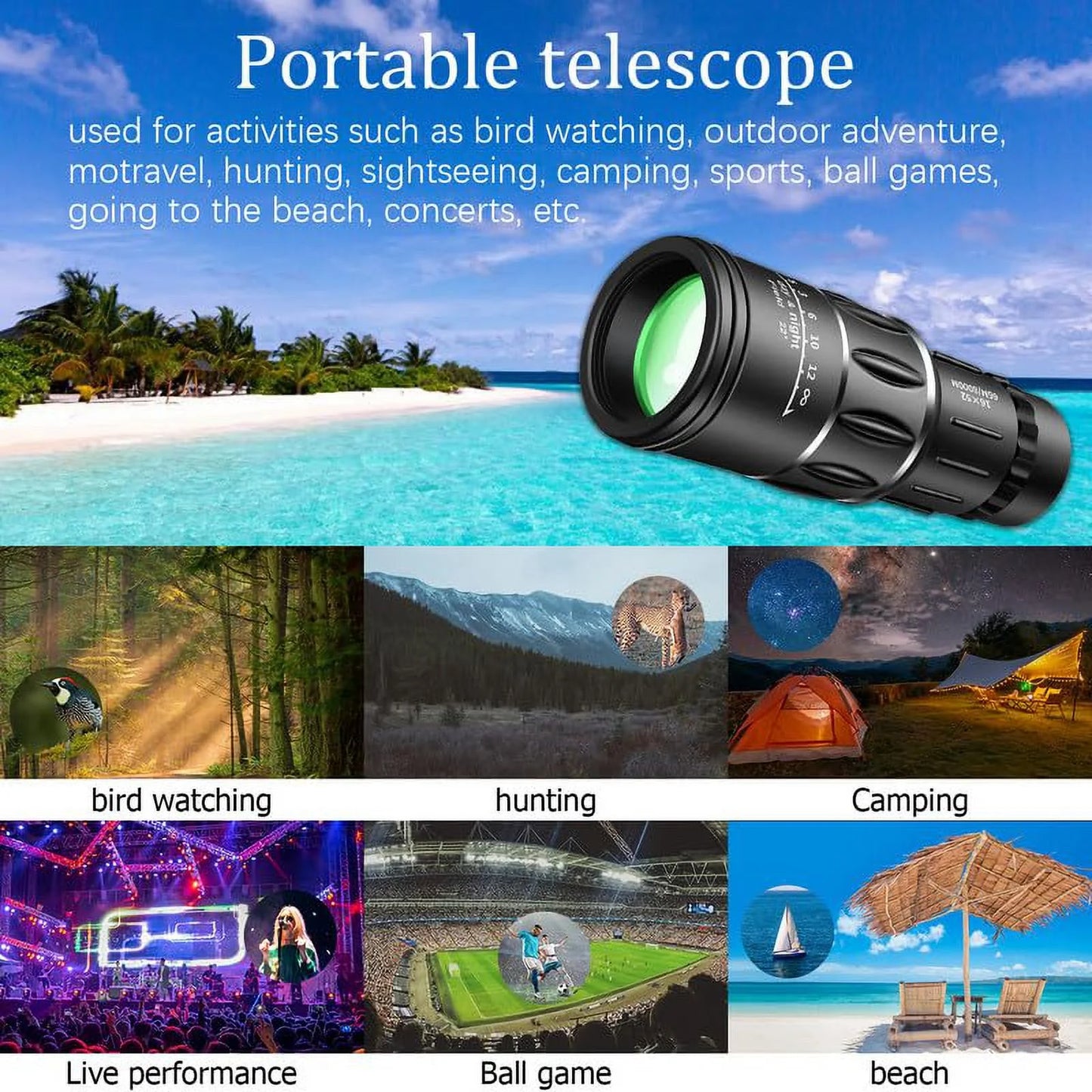 16X52 Monocular Telescope, High Power Prism Compact HD Monoculars for Adults Kids, Dual Focus Optics Zoom Monocular Scope for Bird Watching Hunting Hiking Concert Travel