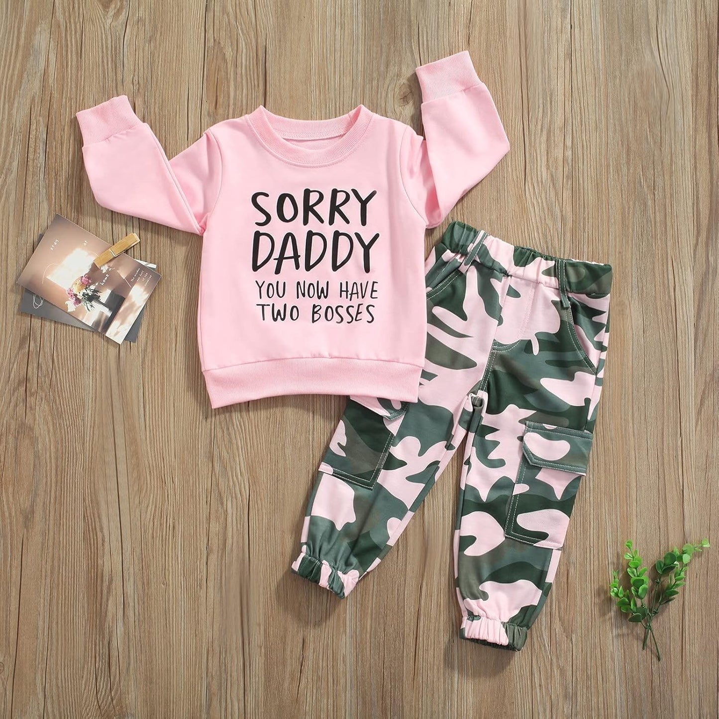 Toddler Baby Girl Fall Outfits Blessed Letter Print Long Sleeve Sweatshirt Tops Camouflage Pants Clothes Set
