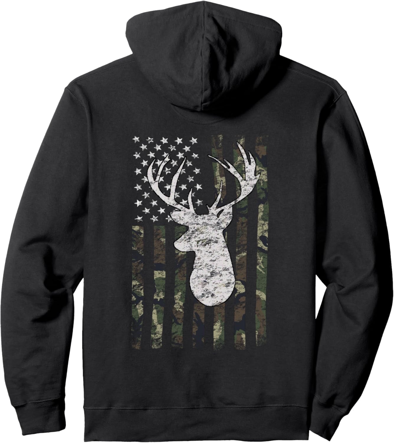 Deer Hunting Whitetail Hunter Buck Camo American Flag USA Pullover Hoodie