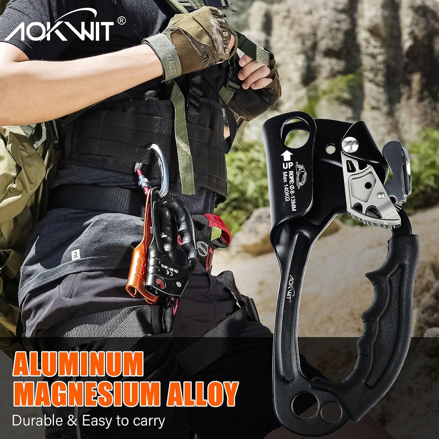 UIAA & CE Certified Rope Ascender Aluminum Alloy Rock Climbing Gear Strong Rigging Rappelling Equipment for Rock Tree Climbing Arborist Rescue Mountaineering Caving