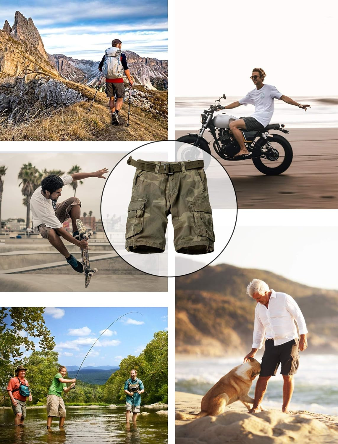 Men'S Camo Cargo Shorts Outdoor Multi-Pocket Cotton Casual Shorts with No Belt