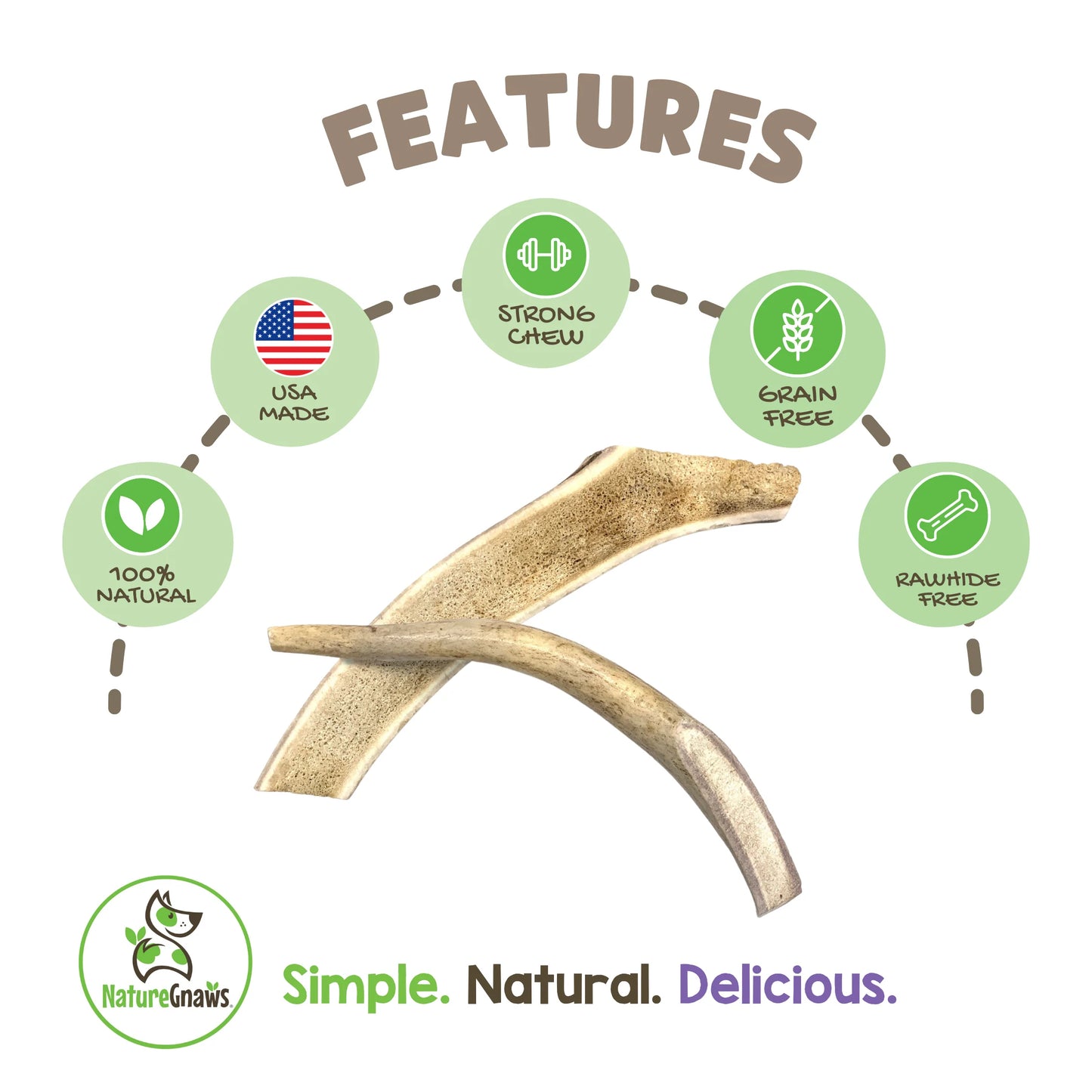 USA Deer Antlers for Dogs 4-7" (3 Count) Rawhide-Free Chew Bones