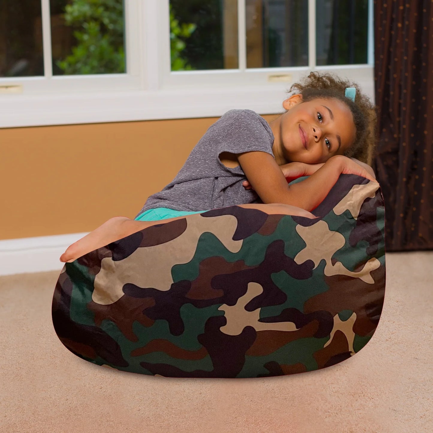 Bean Bag Chair for Kids, Teens, and Adults, 27In - Medium, Nylon Camo Green