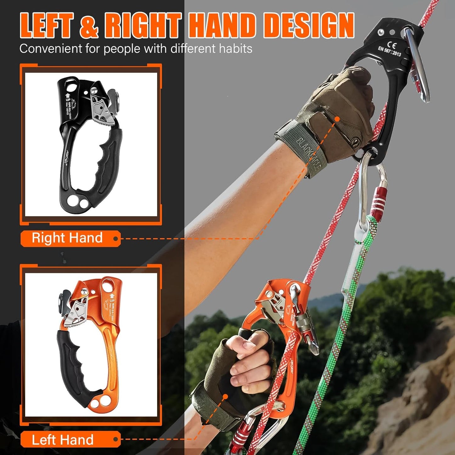 UIAA & CE Certified Rope Ascender Aluminum Alloy Rock Climbing Gear Strong Rigging Rappelling Equipment for Rock Tree Climbing Arborist Rescue Mountaineering Caving