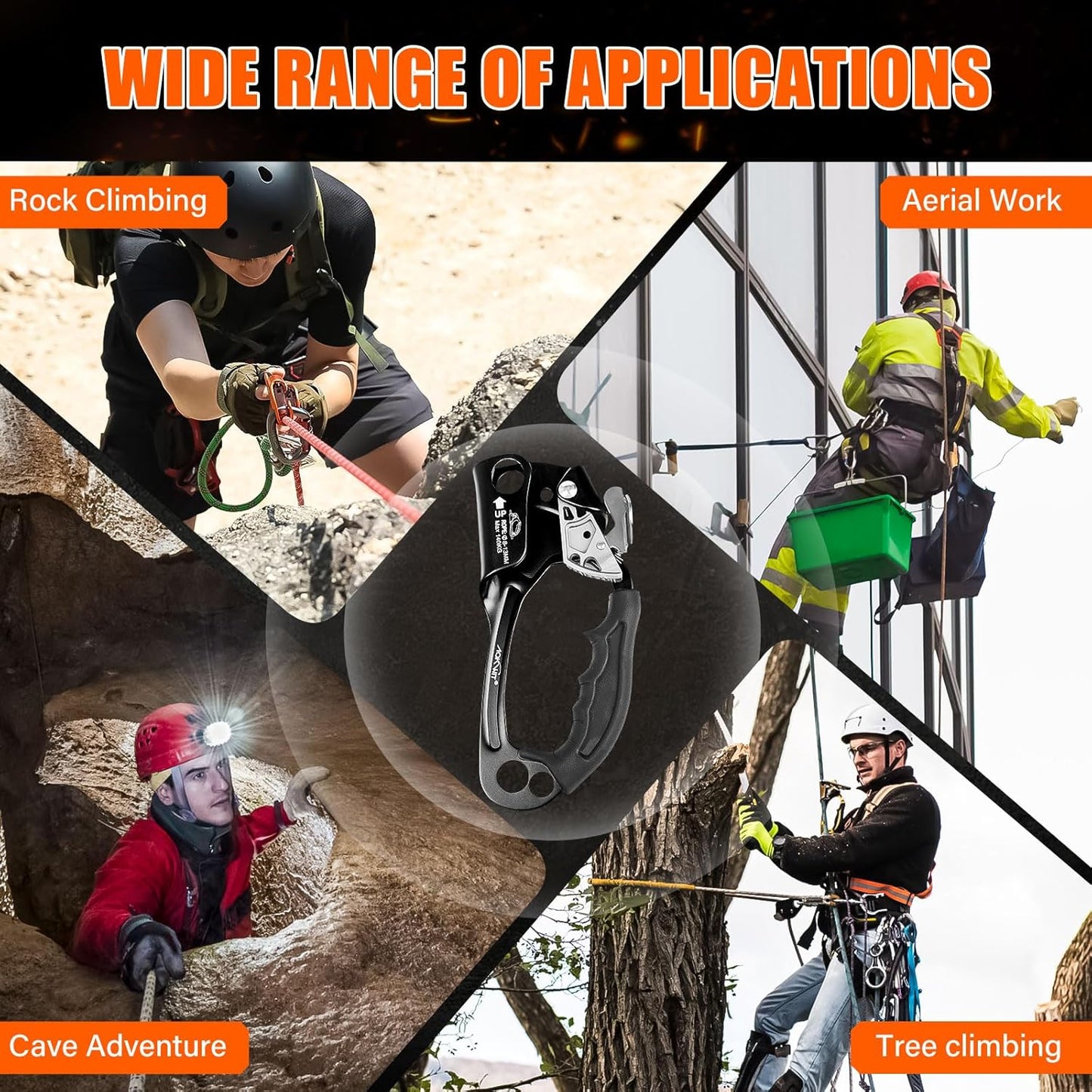 UIAA & CE Certified Rope Ascender Aluminum Alloy Rock Climbing Gear Strong Rigging Rappelling Equipment for Rock Tree Climbing Arborist Rescue Mountaineering Caving