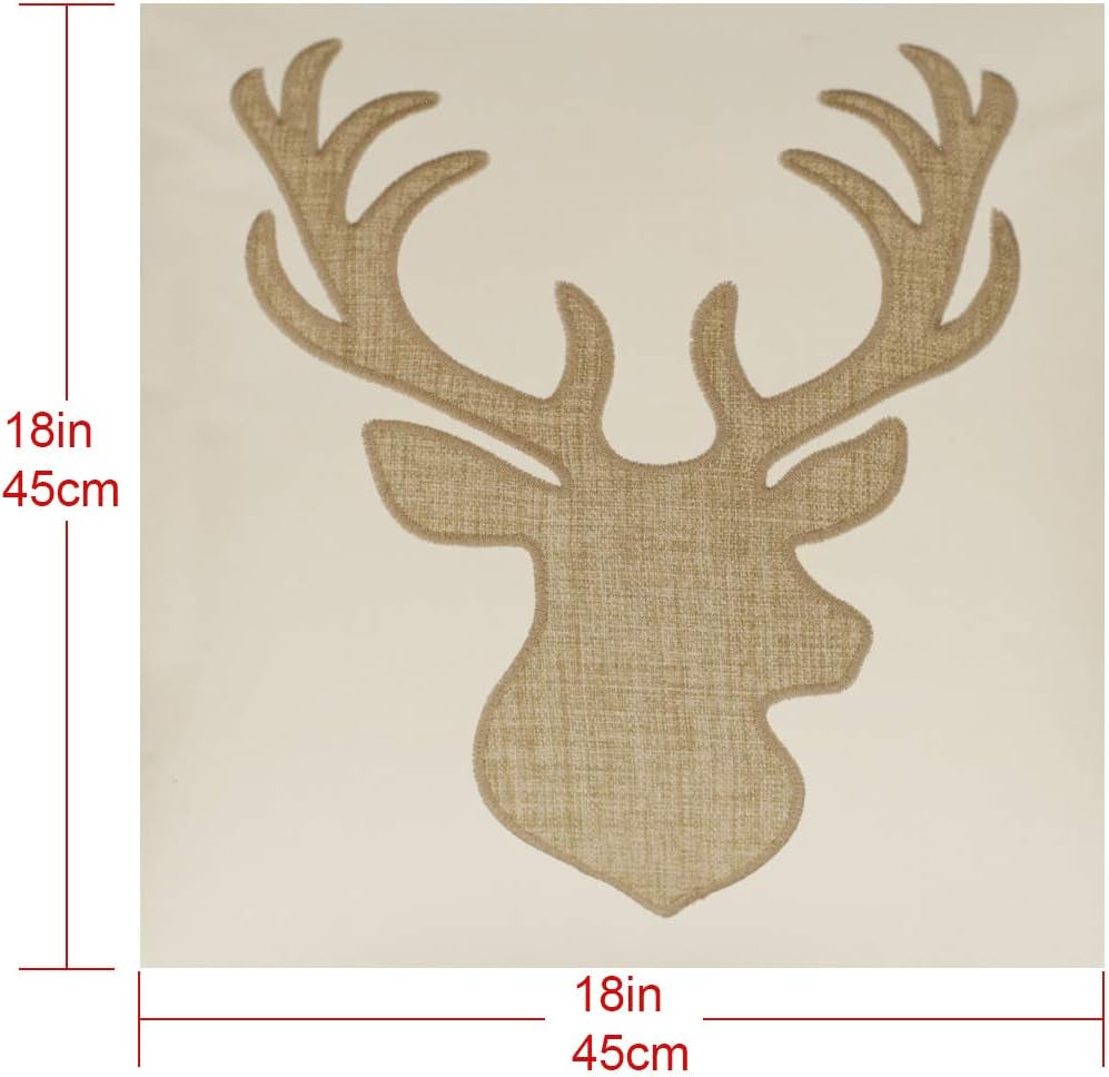 Embroidered Throw Pillow Covers Deer Head Pattren 18X18 Inches for Living Room Cotton Cushions Covers (Khaki) …