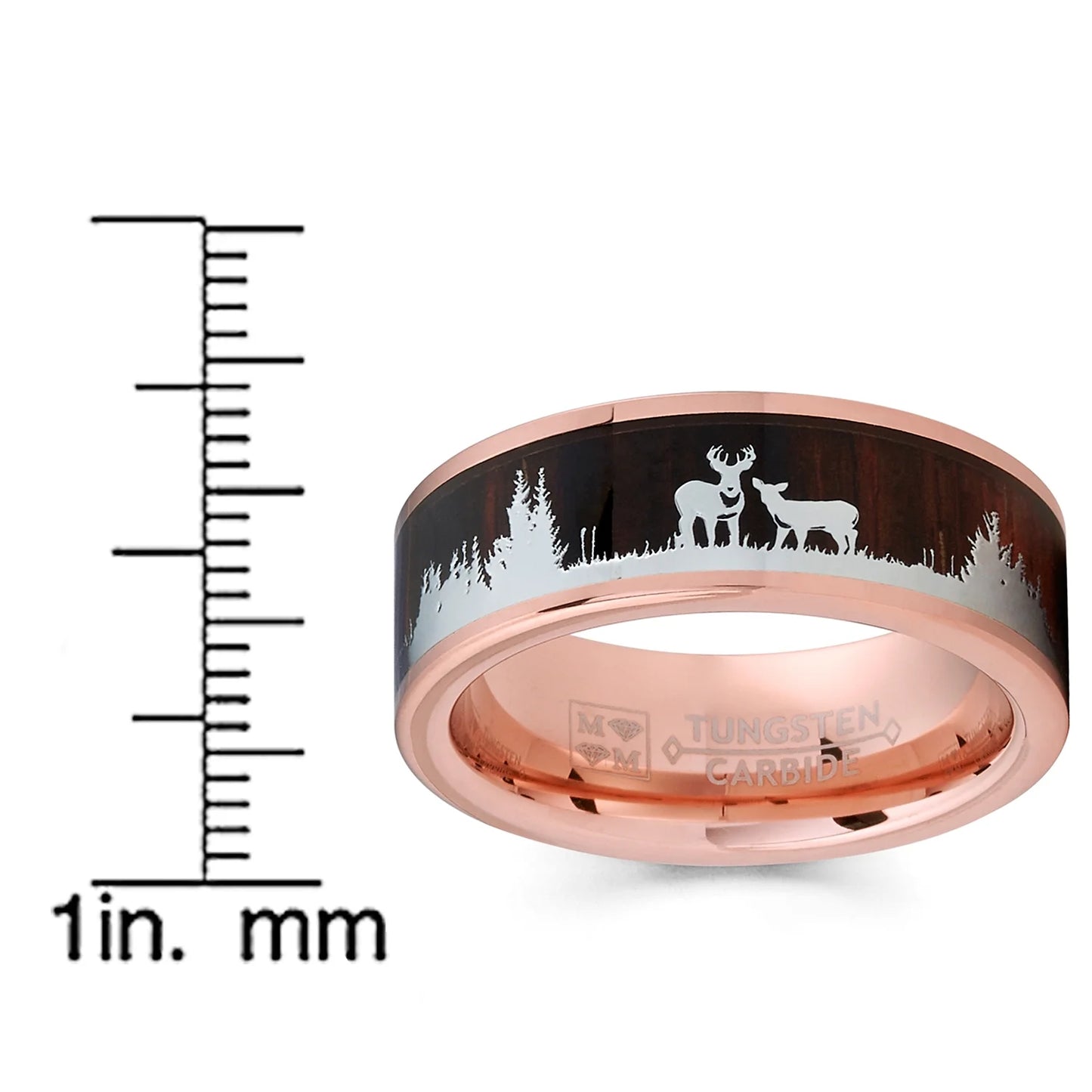 Mens Rose Goldtone Tungsten Hunting Ring Wedding Band Wood Inlay Deer Stag Silhouette 9