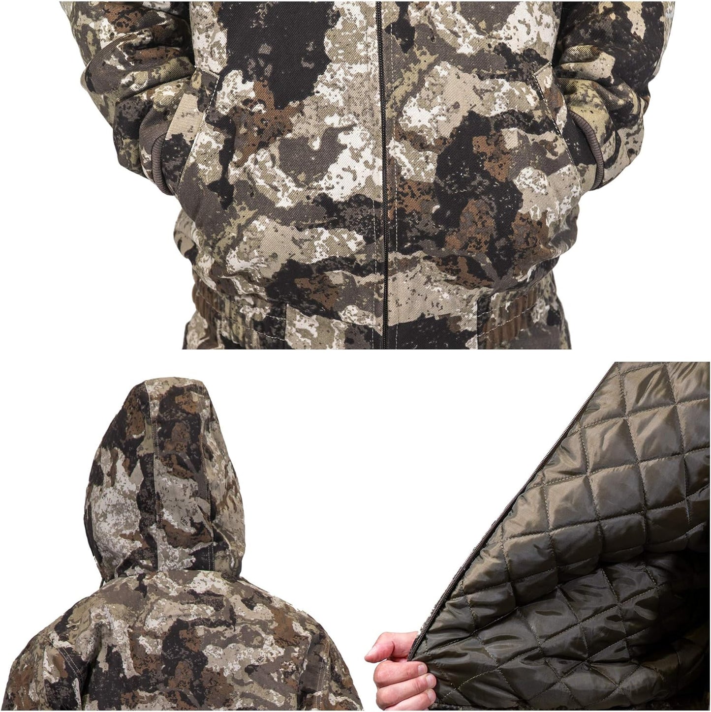 Youth Insulated Twill Camo Hunting Jacket, Insulated Boy'S Winter Coat, Ultra Quiet Camouflage Kids Hunting Gear