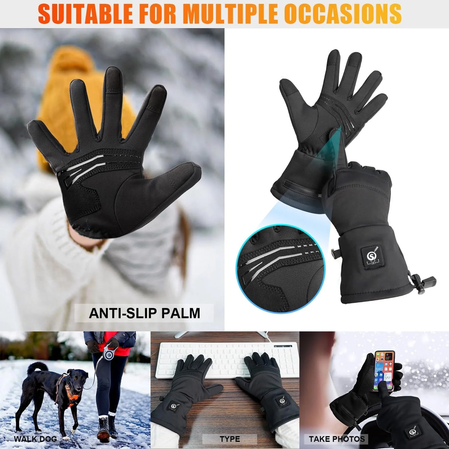 Electric Battery Heated Glove Liners Waterproof for Men & Women Touchscreen Winter Gloves for Motorcycle, Skiing, Skating, Rechargeable