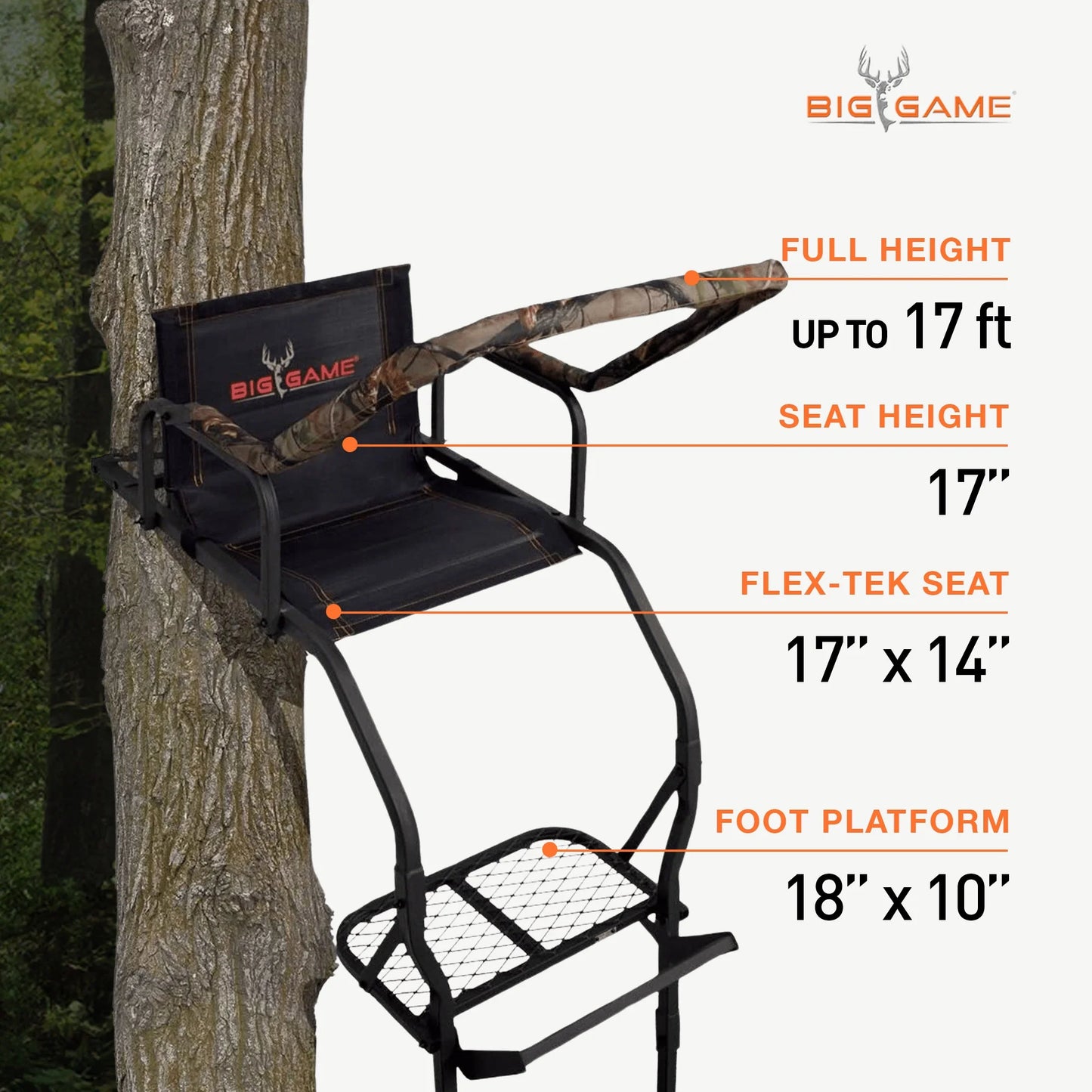 Big Game Warrior DXT 17' Deer Hunting Ladders, Tree Stand and Flex-Tek Seat