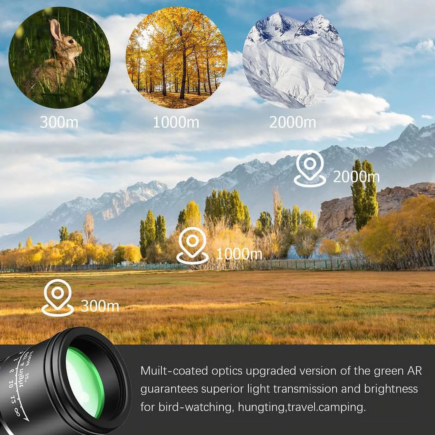 16X52 Monocular Telescope, High Power Prism Compact HD Monoculars for Adults Kids, Dual Focus Optics Zoom Monocular Scope for Bird Watching Hunting Hiking Concert Travel