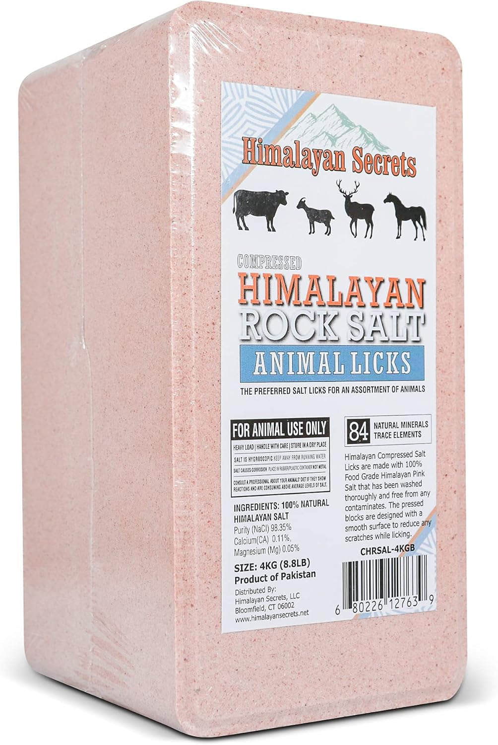 8.8LB (4KG) Compressed Pink Himalayan Salt Animal Lick Brick for Livestock and Wildlife - 100% Pure & Natural Feed Salt - 84 Natural Minerals and Trace Elements