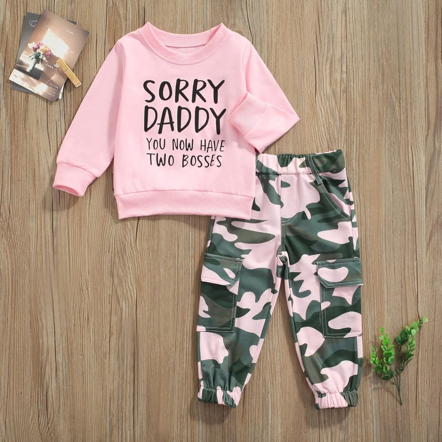 Toddler Baby Girl Fall Outfits Blessed Letter Print Long Sleeve Sweatshirt Tops Camouflage Pants Clothes Set