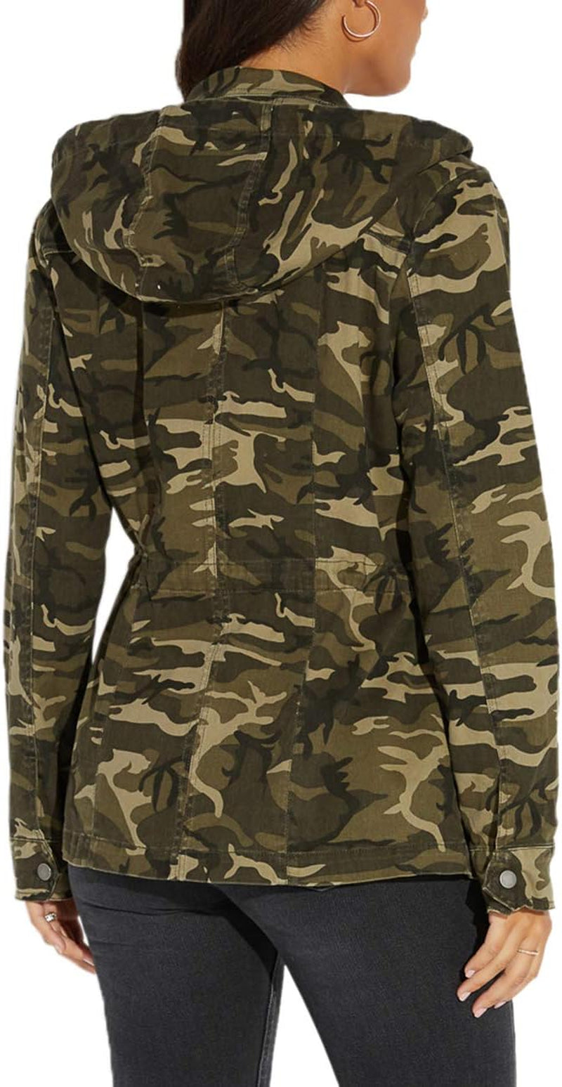 Womens Camouflage Shacket Jacket Coats Fashion Fall Long Sleeve Zipper Canvas Camo Jackets with Pockets