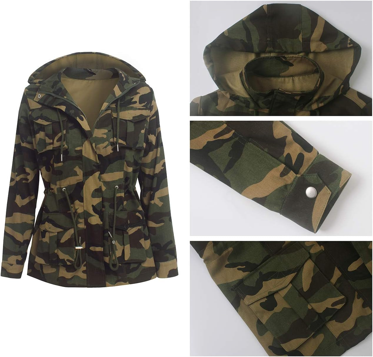 Womens Camouflage Shacket Jacket Coats Fashion Fall Long Sleeve Zipper Canvas Camo Jackets with Pockets