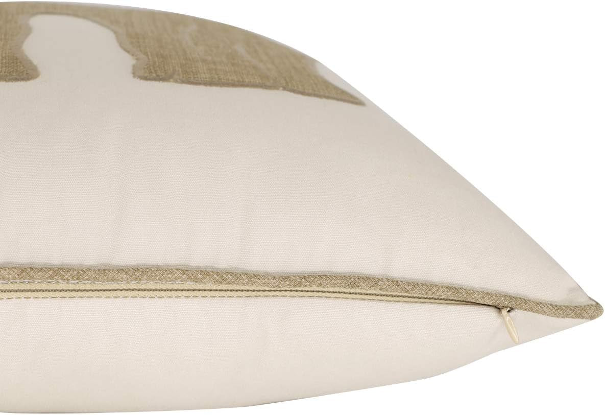Embroidered Throw Pillow Covers Deer Head Pattren 18X18 Inches for Living Room Cotton Cushions Covers (Khaki) …