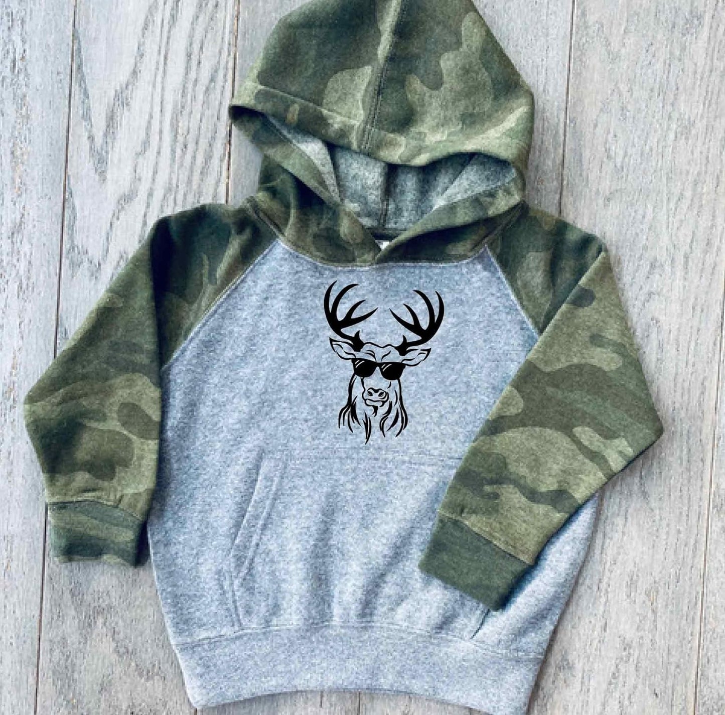 Youth Toddler Camo Hoodie Cool Deer Boys Sweatshirt Funny Sunglasses Kid Child Gift Soft Grey Hunting Shirt Gift