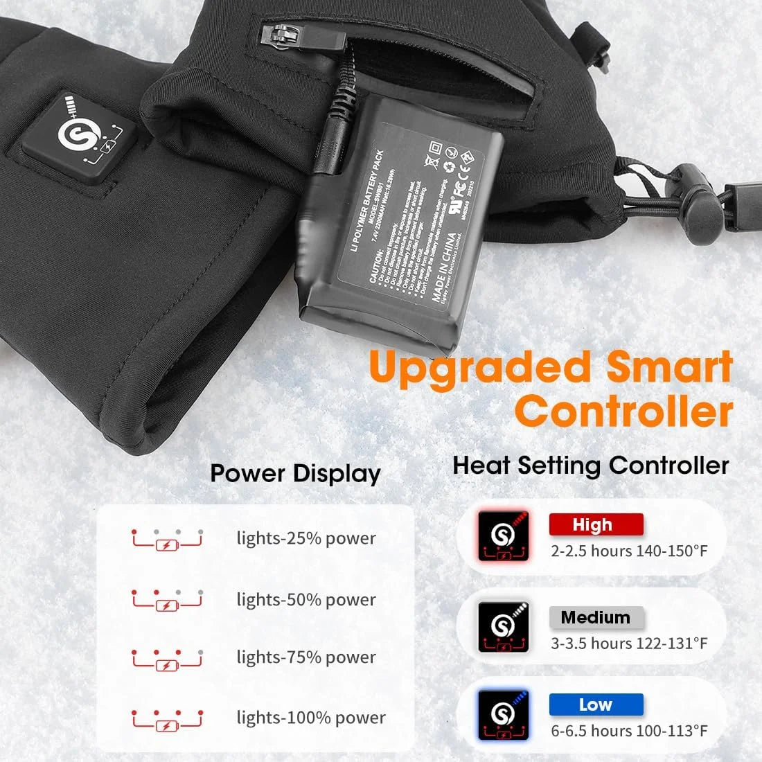 Electric Battery Heated Glove Liners Waterproof for Men & Women Touchscreen Winter Gloves for Motorcycle, Skiing, Skating, Rechargeable