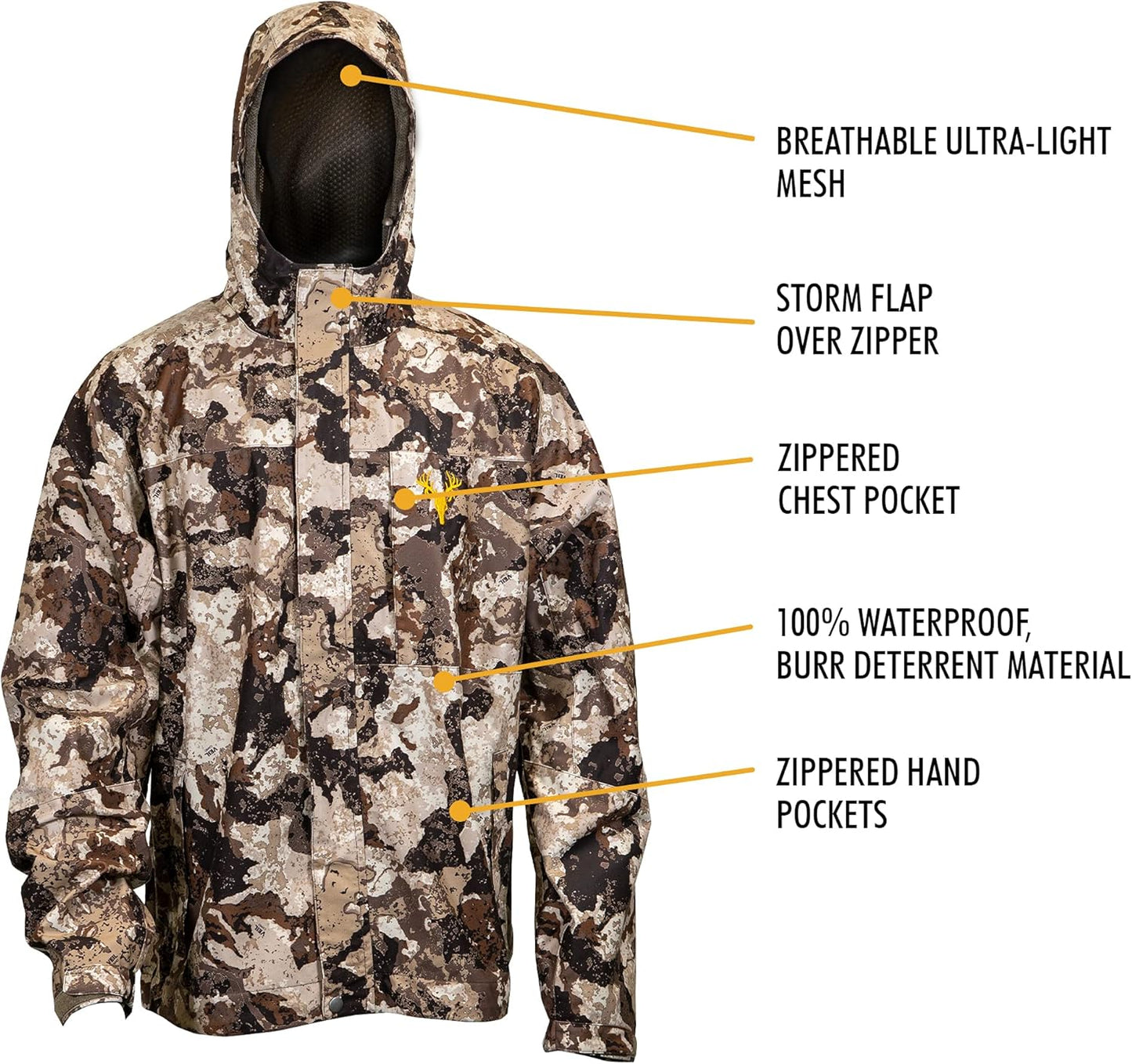 Youth Camo Rain Jacket - Breathable, Ultra-Light Mesh, Waterproof Hunting Outdoor Apparel