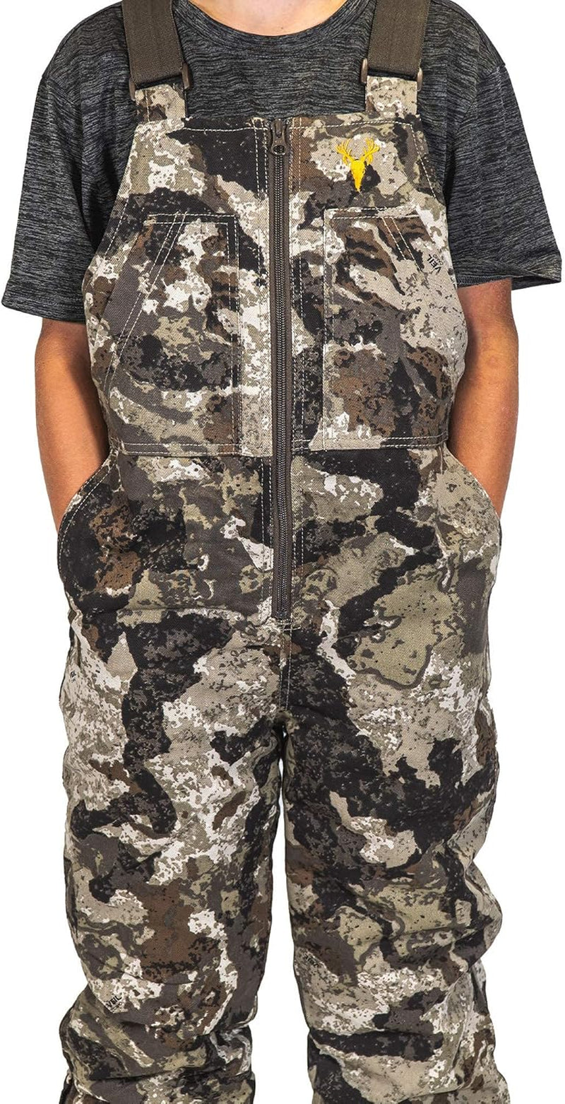 Youth Insulated Camo Bib, Comfortable Kids Hunting Clothes, Adjustable Insulated Hunting Overalls with Zippers