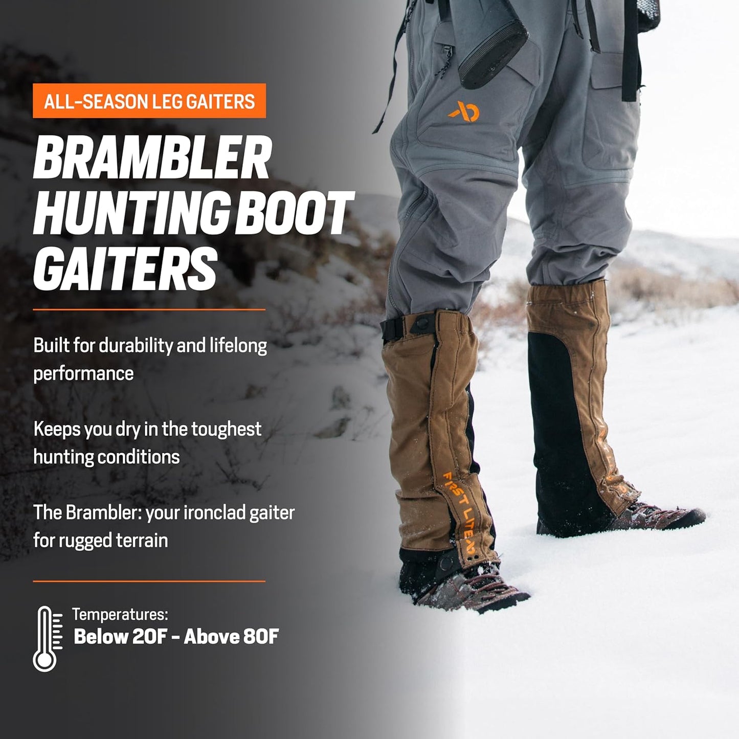 Brambler Hunting Boot Gaiter - Durable Waterproof Camo Hunting Gaiters, Upland Hunting Gear, Dry Earth, Large