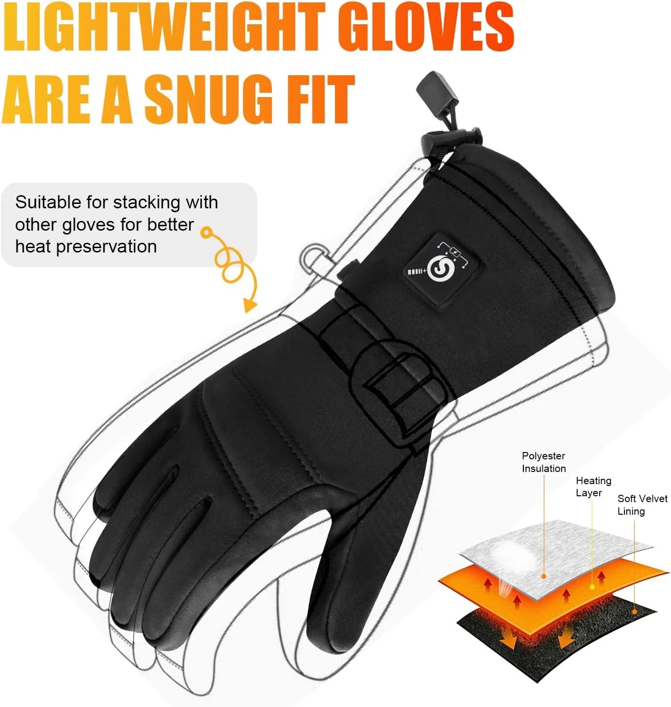Electric Battery Heated Glove Liners Waterproof for Men & Women Touchscreen Winter Gloves for Motorcycle, Skiing, Skating, Rechargeable