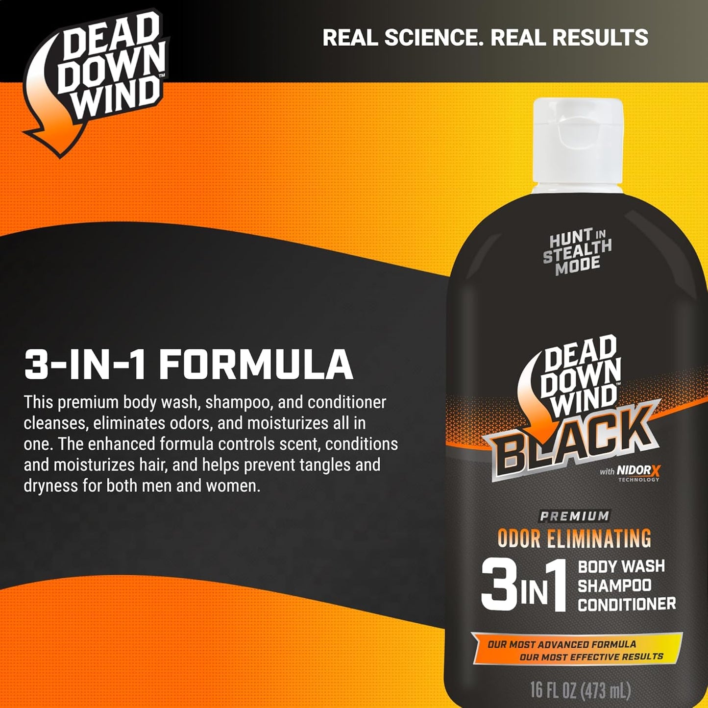 BLACK Premium 3-In-1 Body Wash, Shampoo, & Conditioner Hunting Scent Eliminators (16 Oz) - Scent Eliminating Liquid Soap - Durable Hunting Scent Eliminators - Advanced Hunting Gear