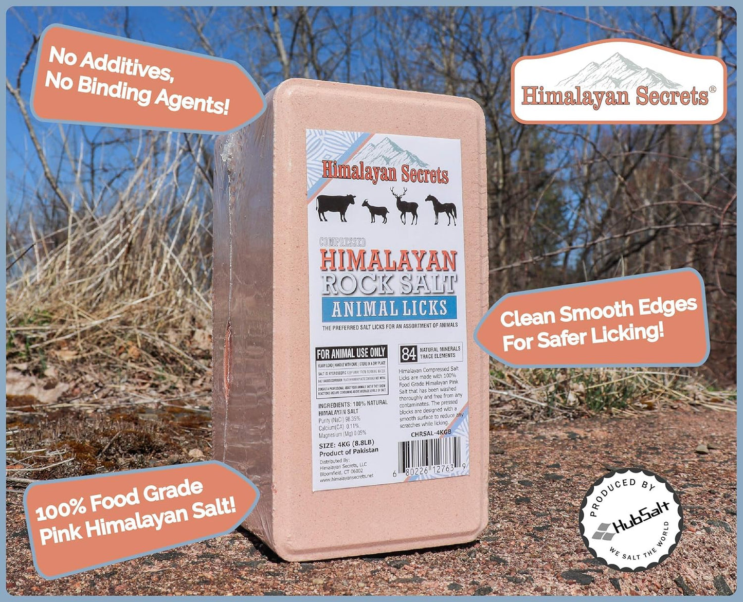 8.8LB (4KG) Compressed Pink Himalayan Salt Animal Lick Brick for Livestock and Wildlife - 100% Pure & Natural Feed Salt - 84 Natural Minerals and Trace Elements