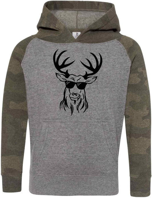 Youth Toddler Camo Hoodie Cool Deer Boys Sweatshirt Funny Sunglasses Kid Child Gift Soft Grey Hunting Shirt Gift