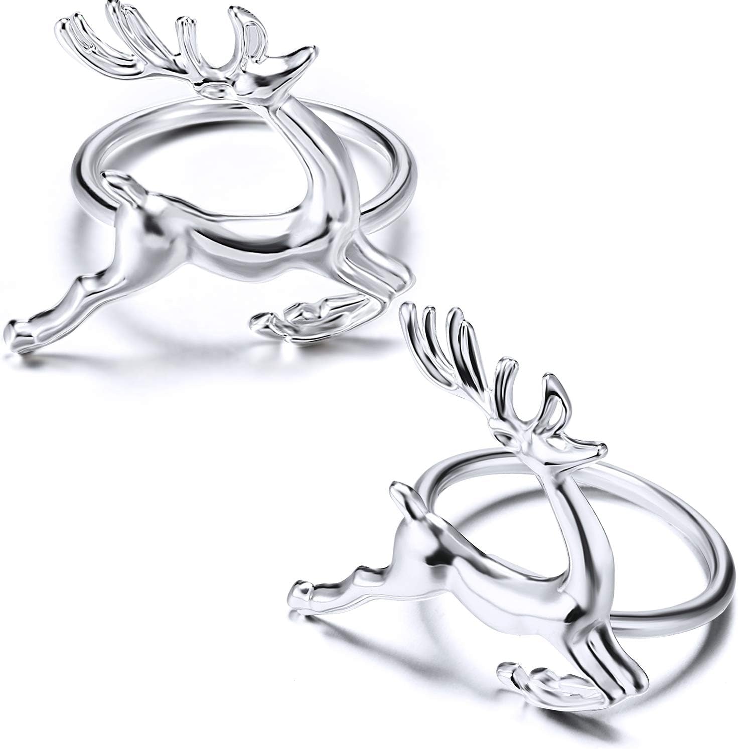 6 Pieces Deer Napkin Rings Christmas Antler Napkin Ring Holders Reindeer Napkin Buckle for Cloth Napkins Holiday Dinners Parties, Wedding Adornment, Table Decoration Accessories (Silver)