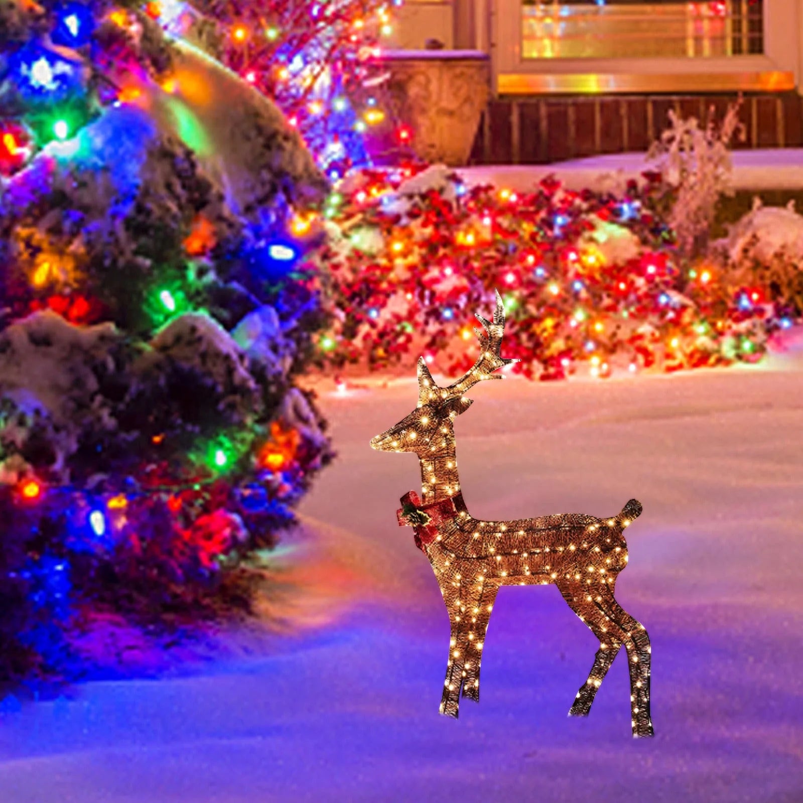 Christmas Decorations Clearance!  Elk Lighted Christmas Deer, Glittering Deer with Strip Lights for Outdoor Patio Decoration, Artificial Pre-Lit Christmas Decorative Deer LED Lights